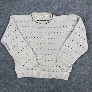 FieldMaster Sweater Mens Size L Beige Knit Pullover USA Cotton Retro Pattern